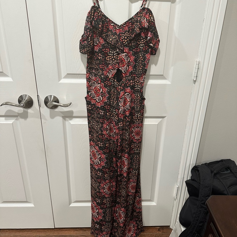 Xhilaration Black Floral Spaghetti-Strap Wide Leg Jumpsuit